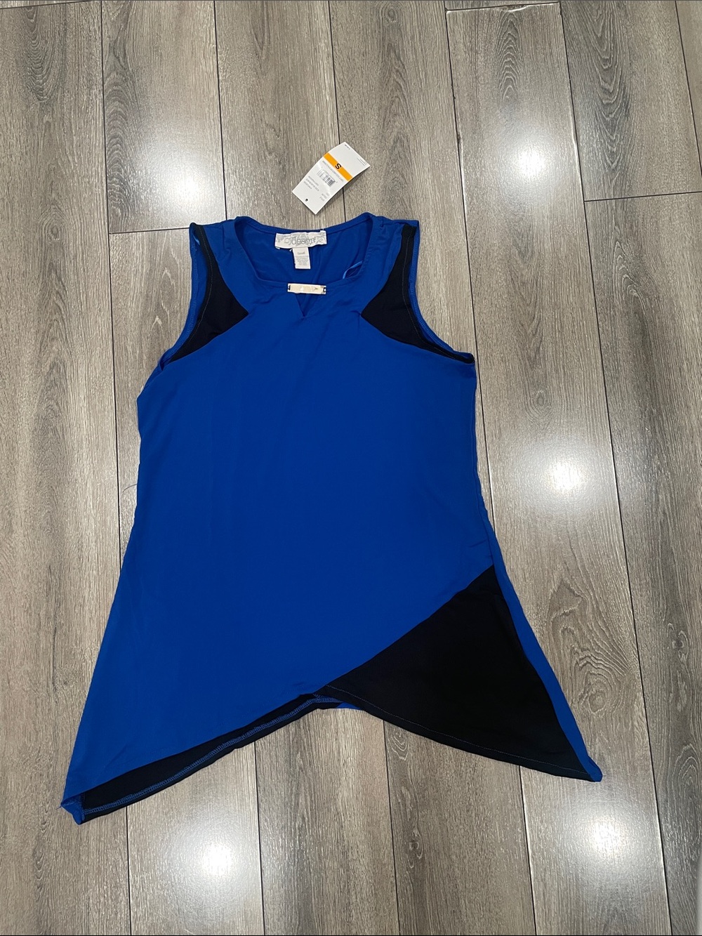 Sleeveless Athletic long Tank Top in Royal Blue with Black Insets